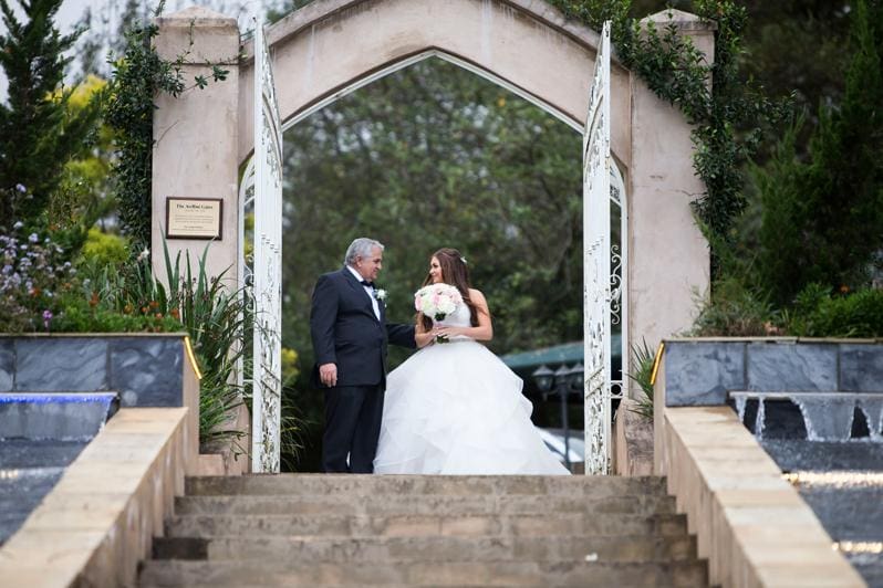 About to walk down the aisle on father's arm