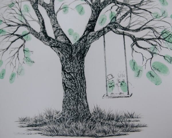 Fingerprint Trees personalized drawn tree with green guests fingerprints