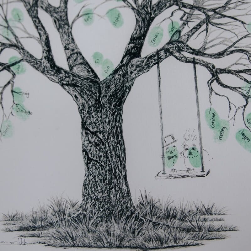 Fingerprint Trees personalized drawn tree with green guests fingerprints